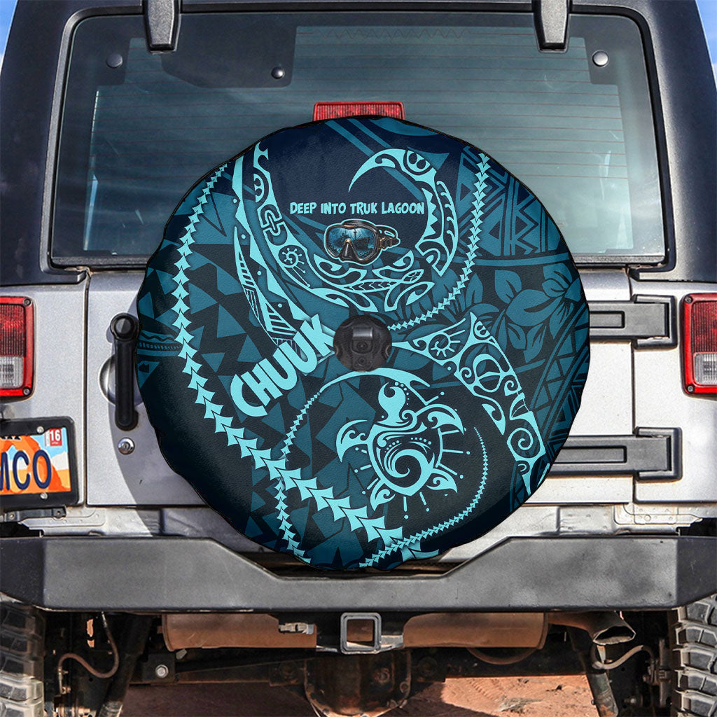 Chuuk Deep Into Truk Lagoon Spare Tire Cover Polynesian Tribal Pattern Wreck Diving Teal Ship Art TS04 Blue Black - Polynesian Pride