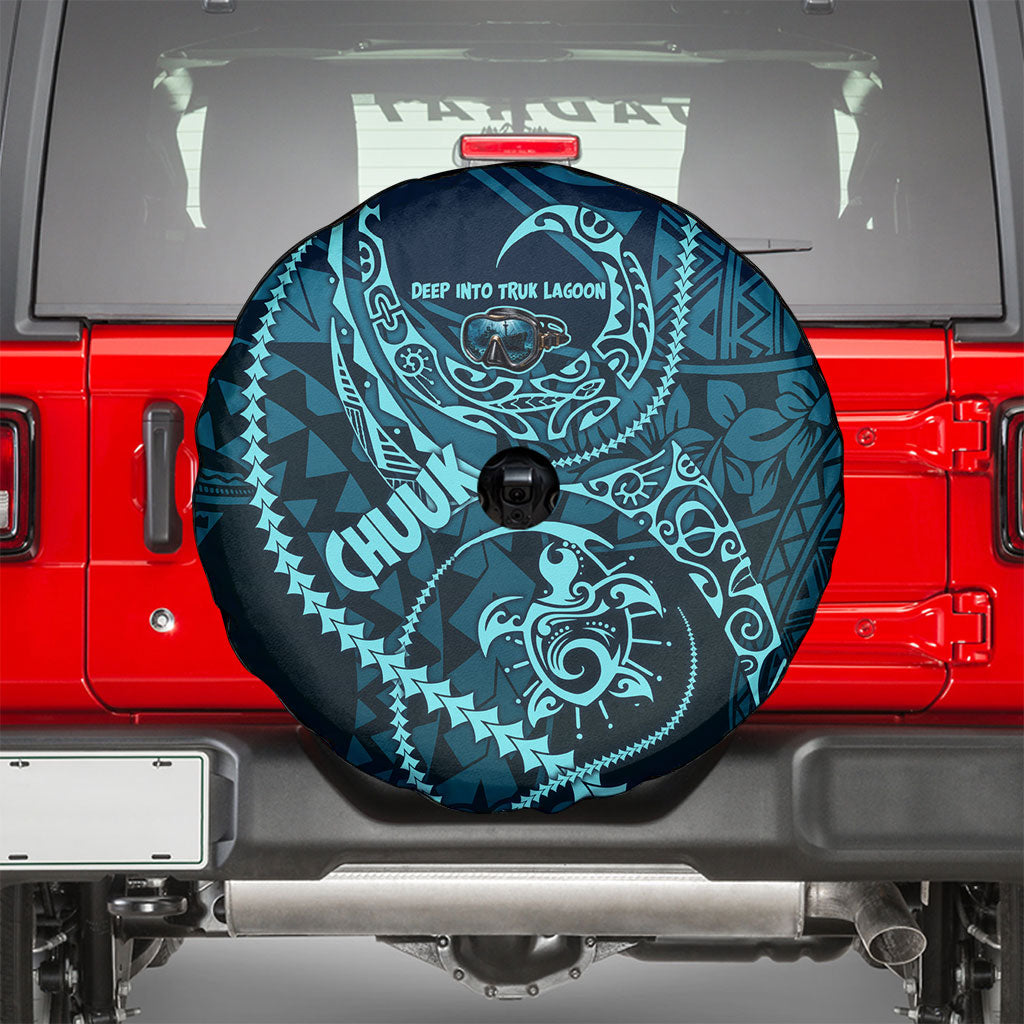 Chuuk Deep Into Truk Lagoon Spare Tire Cover Polynesian Tribal Pattern Wreck Diving Teal Ship Art TS04 - Polynesian Pride