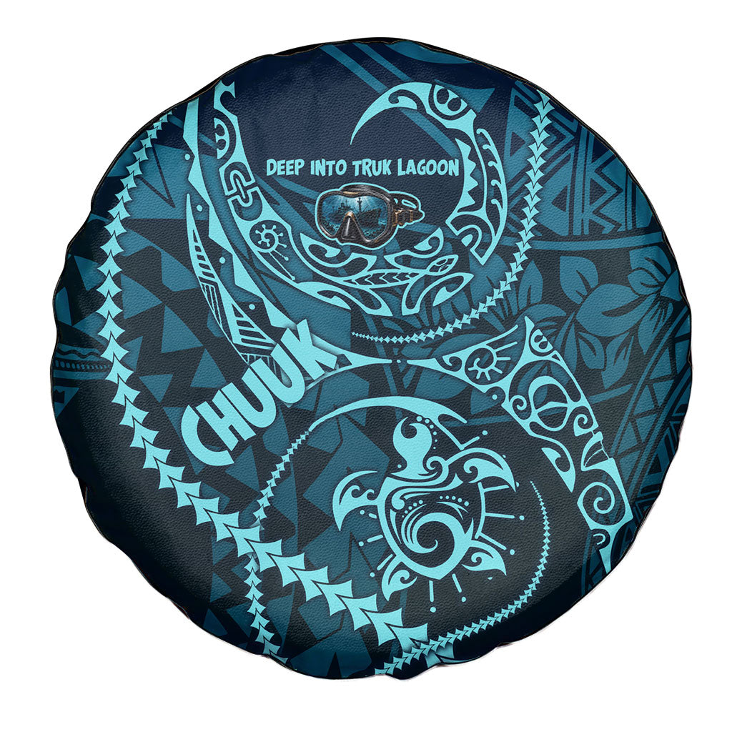 Chuuk Deep Into Truk Lagoon Spare Tire Cover Polynesian Tribal Pattern Wreck Diving Teal Ship Art TS04 - Polynesian Pride