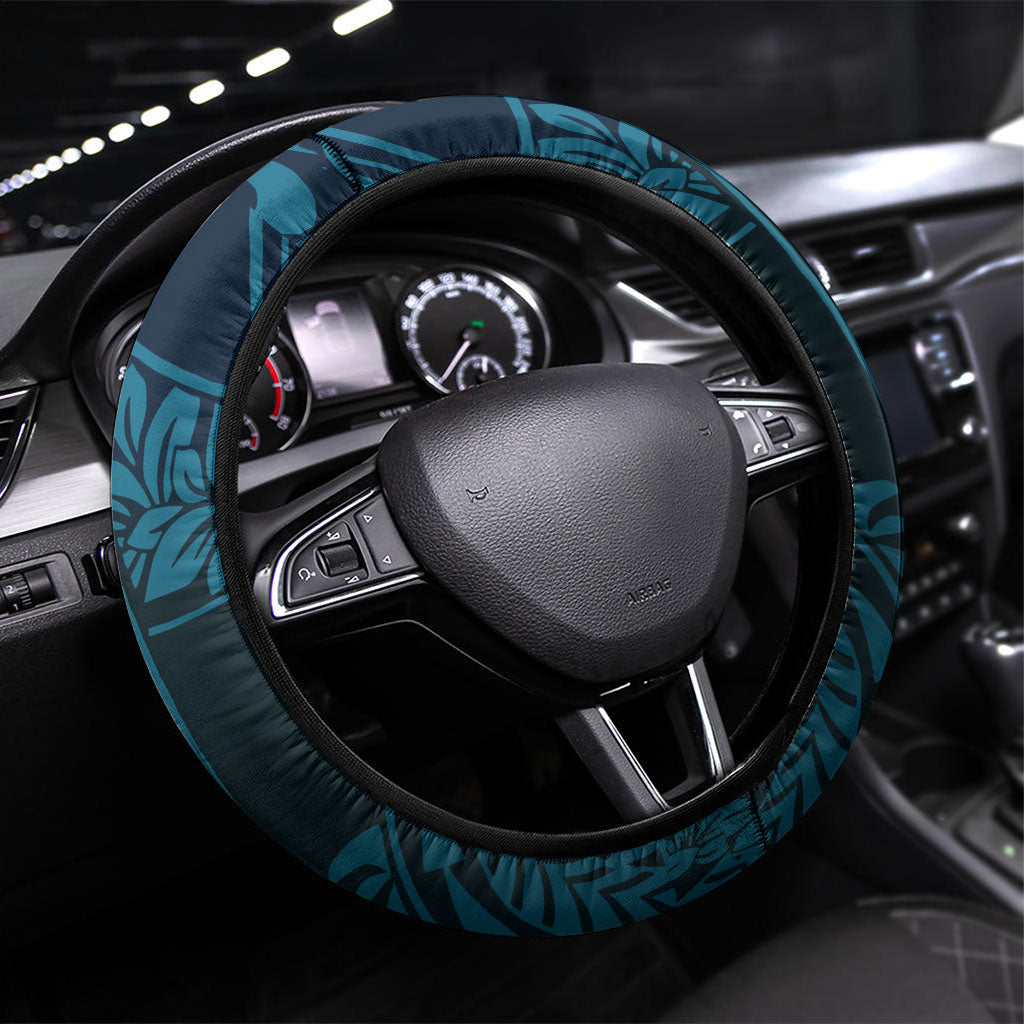 Chuuk Deep Into Truk Lagoon Steering Wheel Cover Polynesian Tribal Pattern Wreck Diving Teal Ship Art TS04 Universal Fit Blue Black - Polynesian Pride