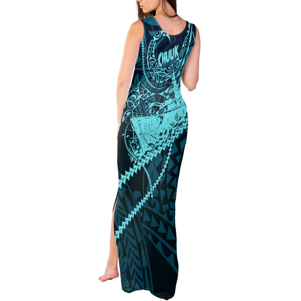 Chuuk Deep Into Truk Lagoon Tank Maxi Dress Polynesian Tribal Pattern Wreck Diving Teal Ship Art TS04 - Polynesian Pride