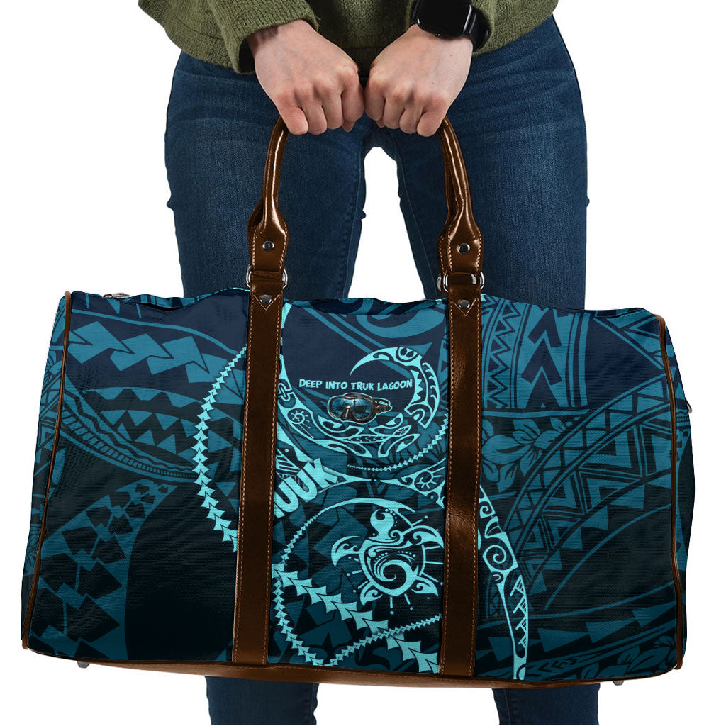 Chuuk Deep Into Truk Lagoon Travel Bag Polynesian Tribal Pattern Wreck Diving Teal Ship Art TS04 Blue Black - Polynesian Pride