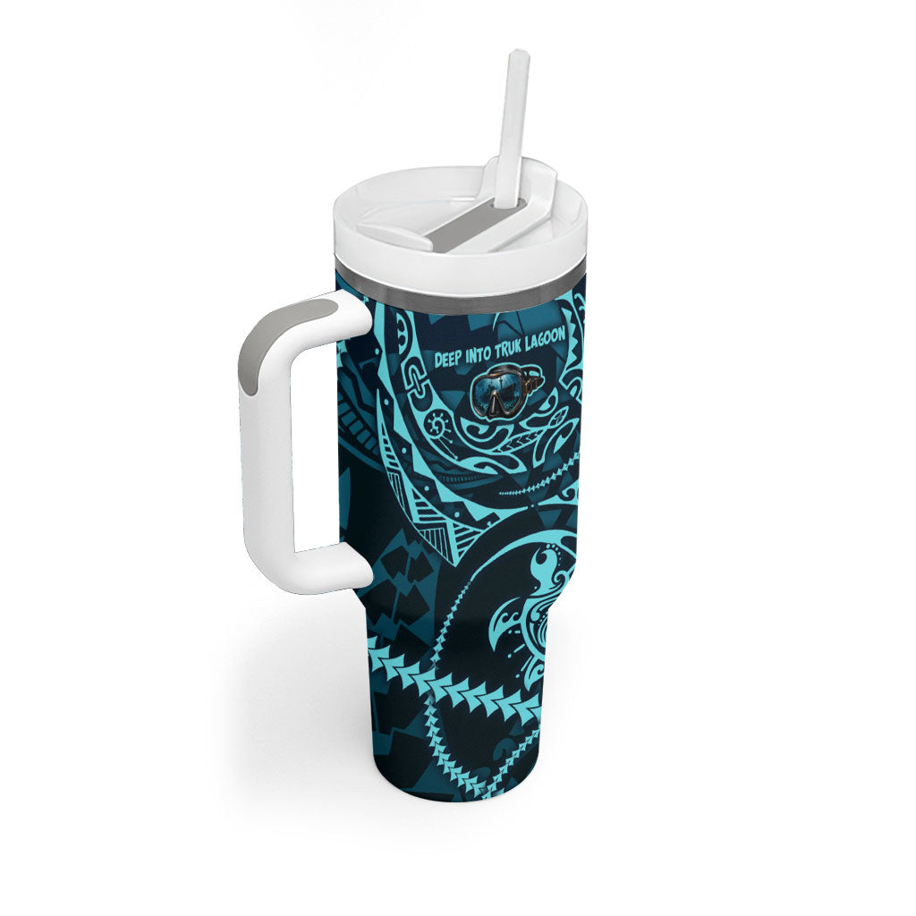 Chuuk Deep Into Truk Lagoon Tumbler With Handle Polynesian Tribal Pattern Wreck Diving Teal Ship Art TS04 - Polynesian Pride