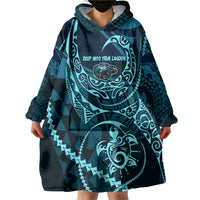 Chuuk Deep Into Truk Lagoon Wearable Blanket Hoodie Polynesian Tribal Pattern Wreck Diving Teal Ship Art TS04 - Polynesian Pride