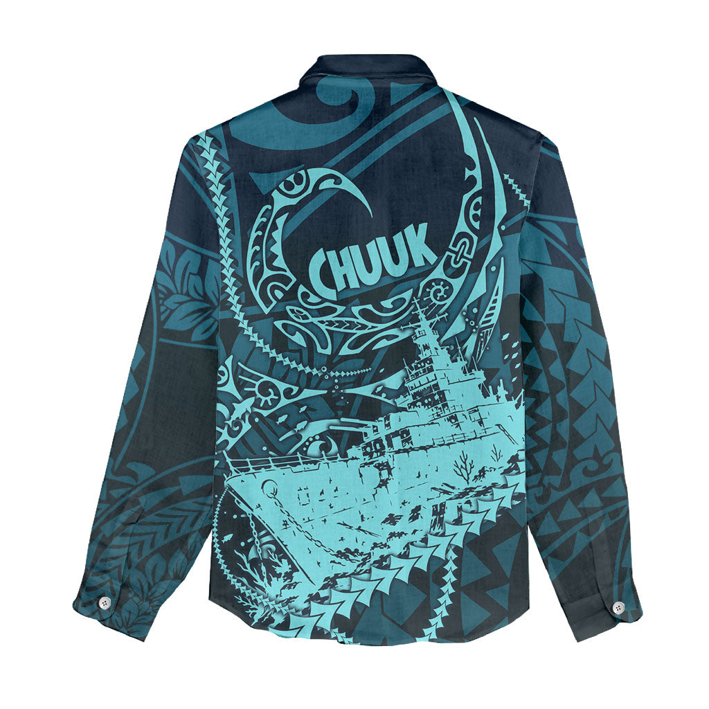 Chuuk Deep Into Truk Lagoon Women Casual Shirt Polynesian Tribal Pattern Wreck Diving Teal Ship Art TS04 - Polynesian Pride