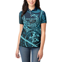 Chuuk Deep Into Truk Lagoon Women Polo Shirt Polynesian Tribal Pattern Wreck Diving Teal Ship Art TS04 - Polynesian Pride