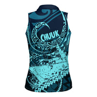 Chuuk Deep Into Truk Lagoon Women Sleeveless Polo Shirt Polynesian Tribal Pattern Wreck Diving Teal Ship Art TS04 - Polynesian Pride