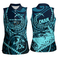 Chuuk Deep Into Truk Lagoon Women Sleeveless Polo Shirt Polynesian Tribal Pattern Wreck Diving Teal Ship Art TS04 - Polynesian Pride