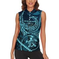 Chuuk Deep Into Truk Lagoon Women Sleeveless Polo Shirt Polynesian Tribal Pattern Wreck Diving Teal Ship Art TS04 - Polynesian Pride