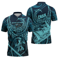 Chuuk Deep Into Truk Lagoon Zipper Polo Shirt Polynesian Tribal Pattern Wreck Diving Teal Ship Art TS04 - Polynesian Pride