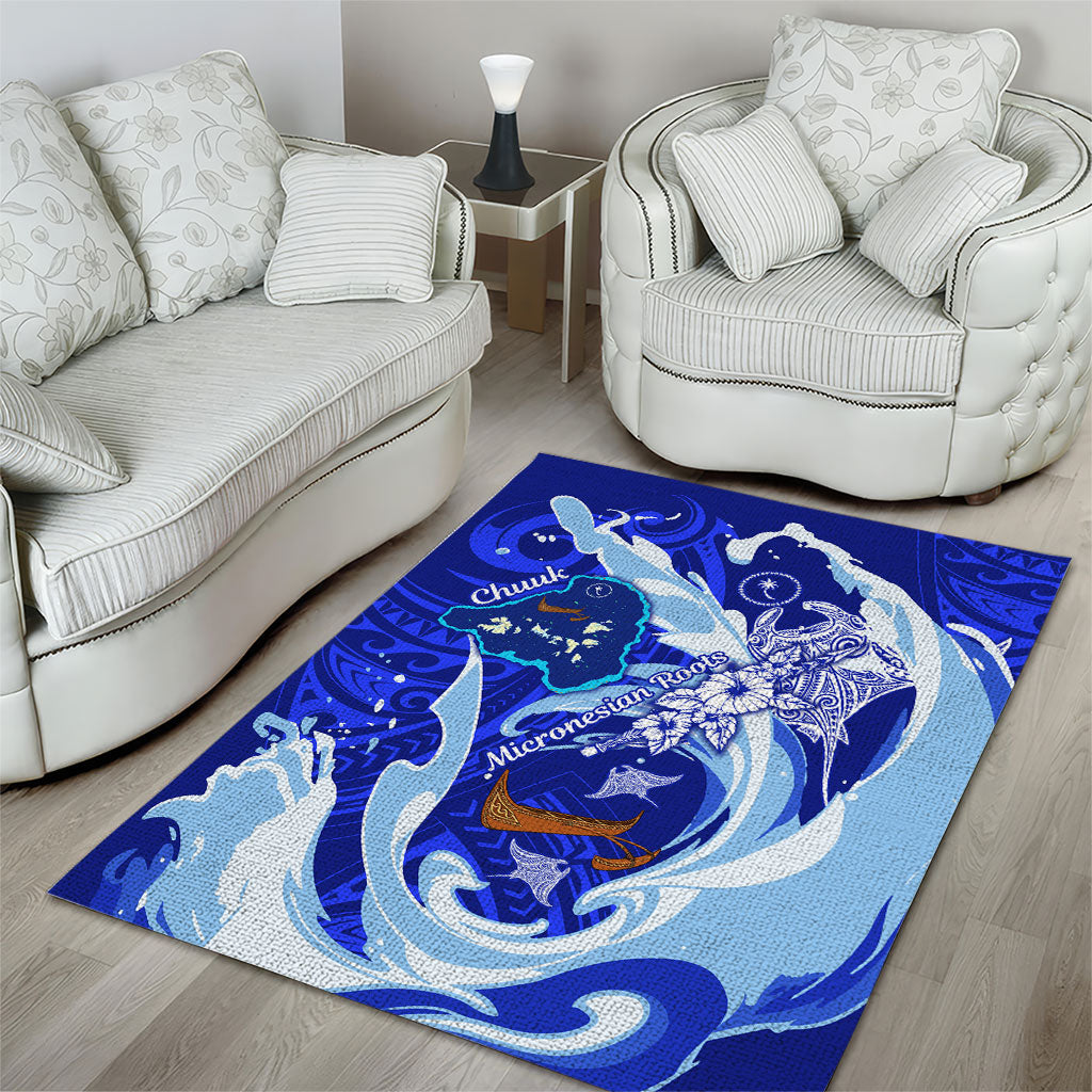 Chuuk Micronesian Roots Area Rug Polynesian Tribal Pattern Hibiscus Flower And Stingray Art TS04 - Polynesian Pride