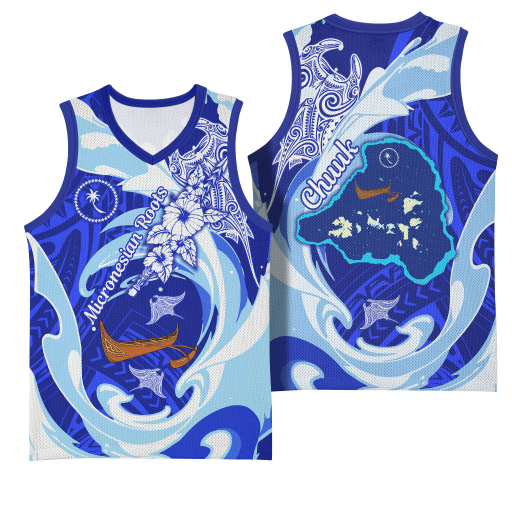Chuuk Micronesian Roots Basketball Jersey Polynesian Tribal Pattern Hibiscus Flower And Stingray Art TS04 - Polynesian Pride