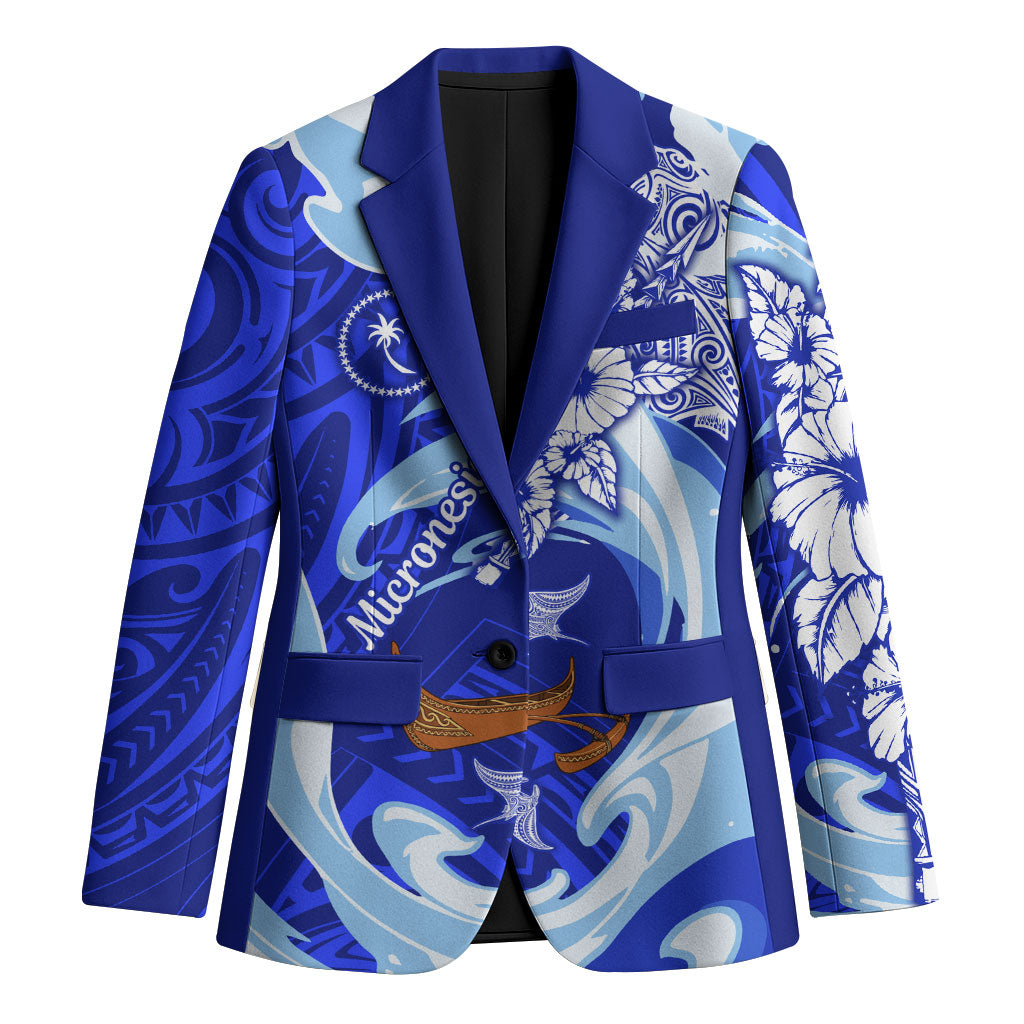Chuuk Micronesian Roots Blazer Polynesian Tribal Pattern Hibiscus Flower And Stingray Art
