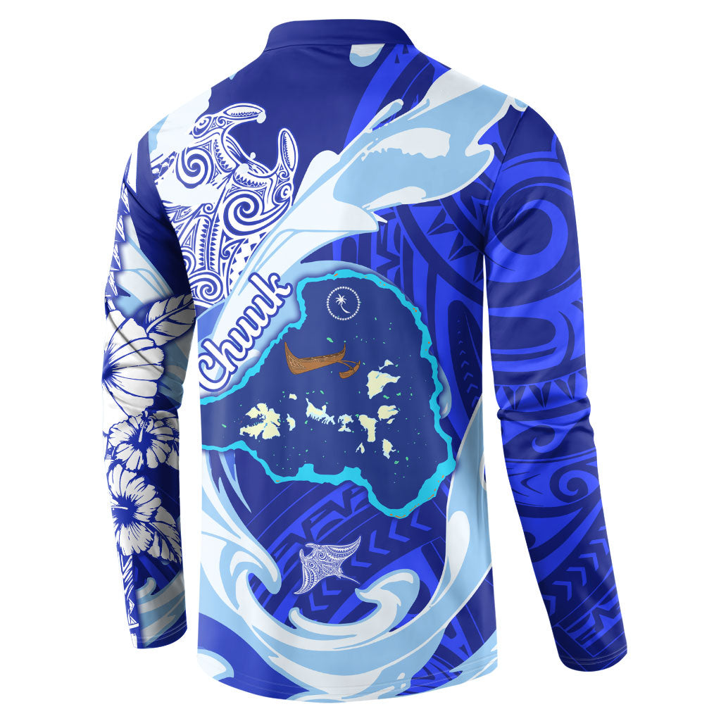 Chuuk Micronesian Roots Button Sweatshirt Polynesian Tribal Pattern Hibiscus Flower And Stingray Art