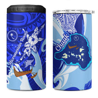 Chuuk Micronesian Roots 4 in 1 Can Cooler Tumbler Polynesian Tribal Pattern Hibiscus Flower And Stingray Art TS04 One Size: 16 oz Blue White - Polynesian Pride