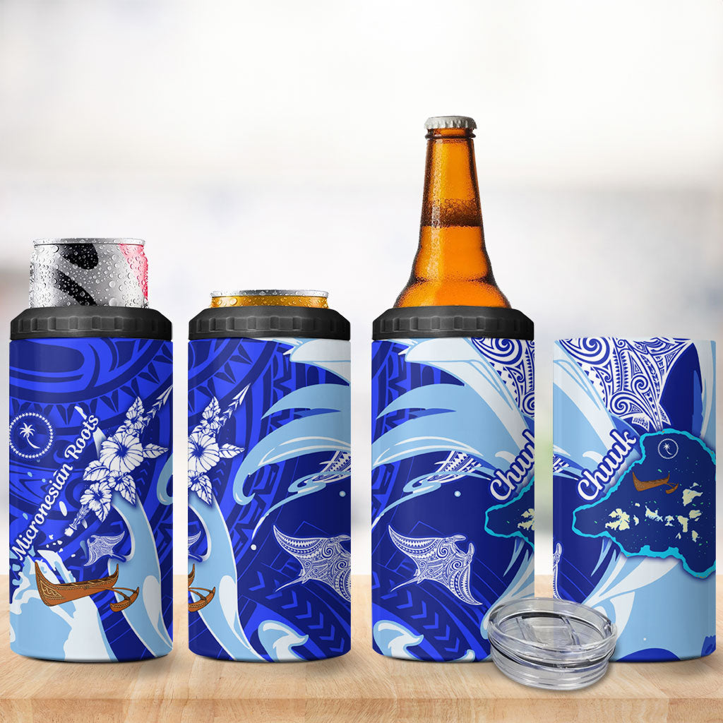 Chuuk Micronesian Roots 4 in 1 Can Cooler Tumbler Polynesian Tribal Pattern Hibiscus Flower And Stingray Art TS04 - Polynesian Pride