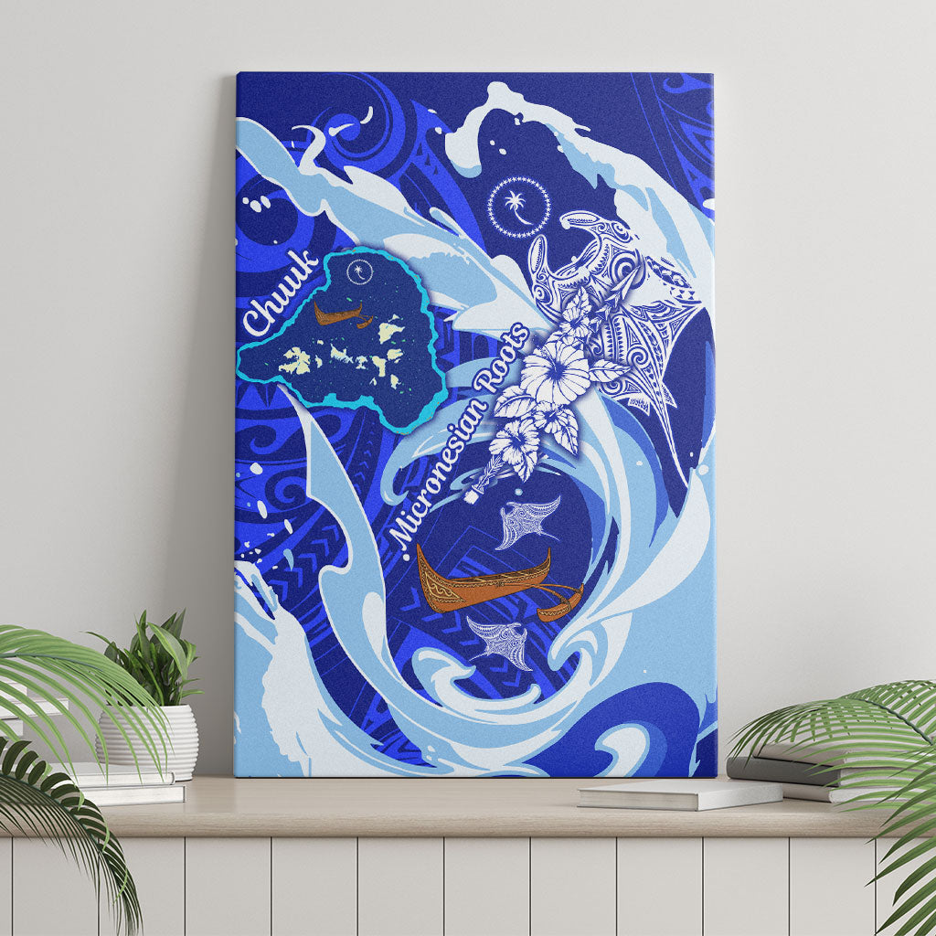 Chuuk Micronesian Roots Canvas Wall Art Polynesian Tribal Pattern Hibiscus Flower And Stingray Art TS04 - Polynesian Pride