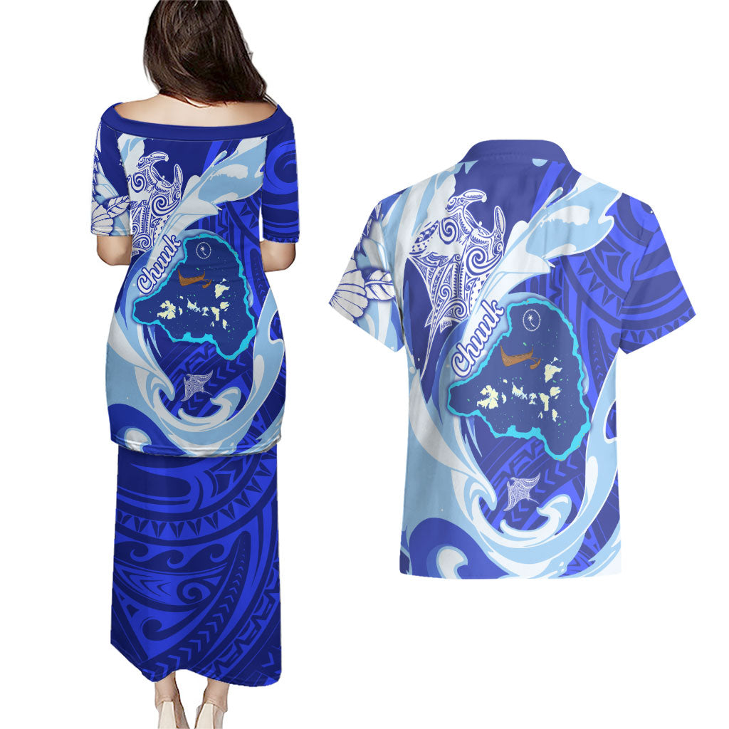 Chuuk Micronesian Roots Couples Matching Puletasi and Hawaiian Shirt Polynesian Tribal Pattern Hibiscus Flower And Stingray Art TS04 - Polynesian Pride