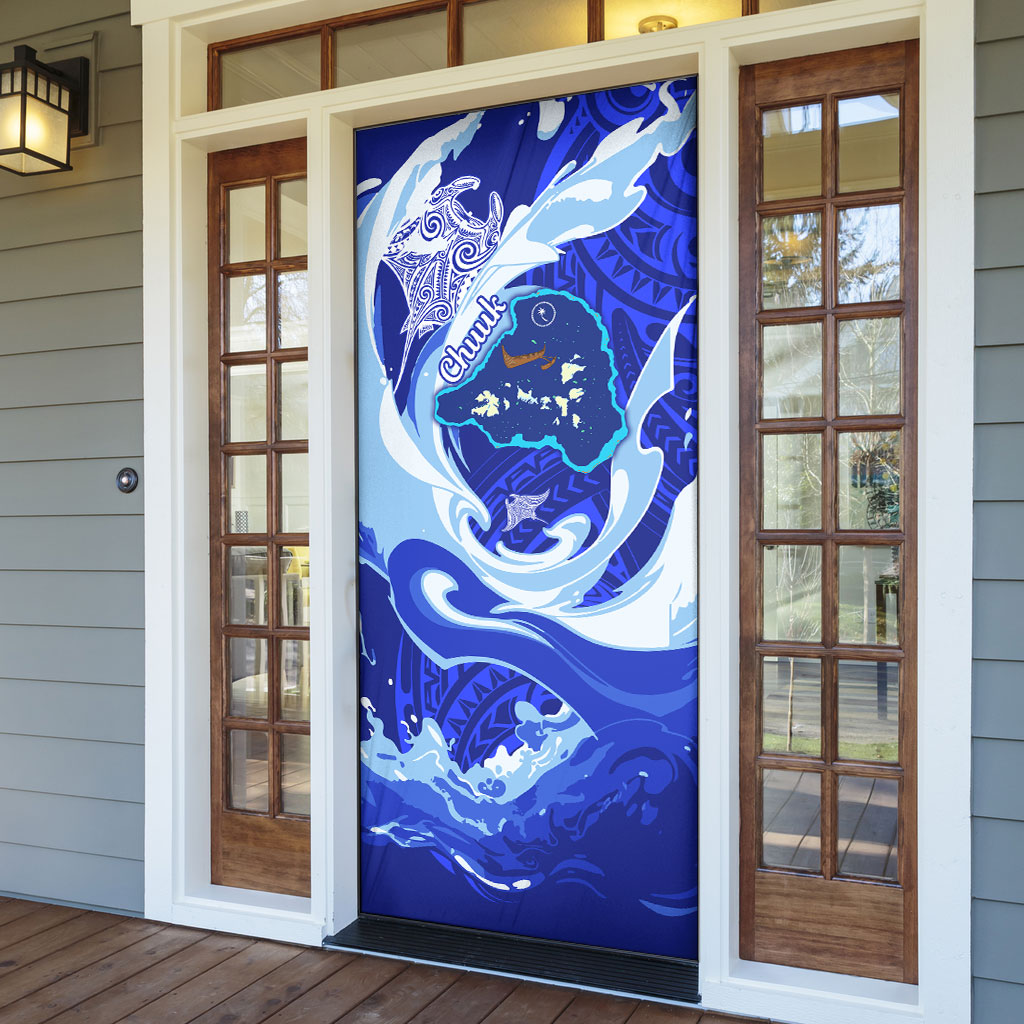 Chuuk Micronesian Roots Door Cover Polynesian Tribal Pattern Hibiscus Flower And Stingray Art TS04 - Polynesian Pride