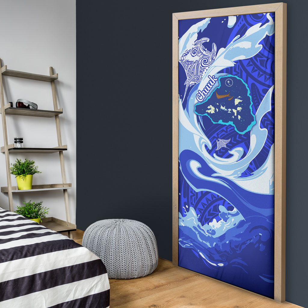 Chuuk Micronesian Roots Door Cover Polynesian Tribal Pattern Hibiscus Flower And Stingray Art TS04 - Polynesian Pride