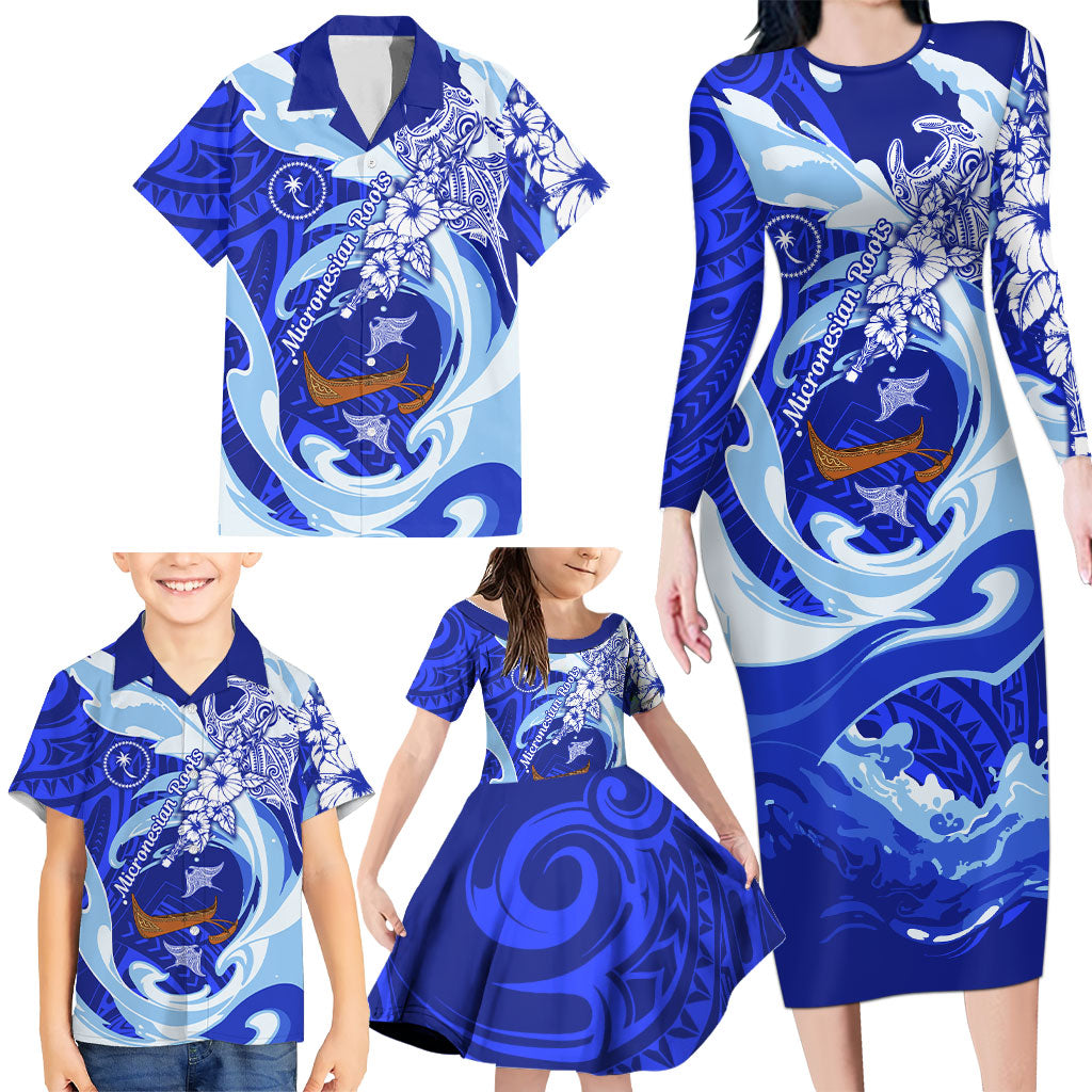 Chuuk Micronesian Roots Family Matching Long Sleeve Bodycon Dress and Hawaiian Shirt Polynesian Tribal Pattern Hibiscus Flower And Stingray Art TS04 - Polynesian Pride