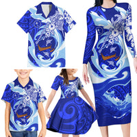 Chuuk Micronesian Roots Family Matching Long Sleeve Bodycon Dress and Hawaiian Shirt Polynesian Tribal Pattern Hibiscus Flower And Stingray Art TS04 - Polynesian Pride
