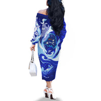 Chuuk Micronesian Roots Family Matching Off The Shoulder Long Sleeve Dress and Hawaiian Shirt Polynesian Tribal Pattern Hibiscus Flower And Stingray Art TS04 - Polynesian Pride