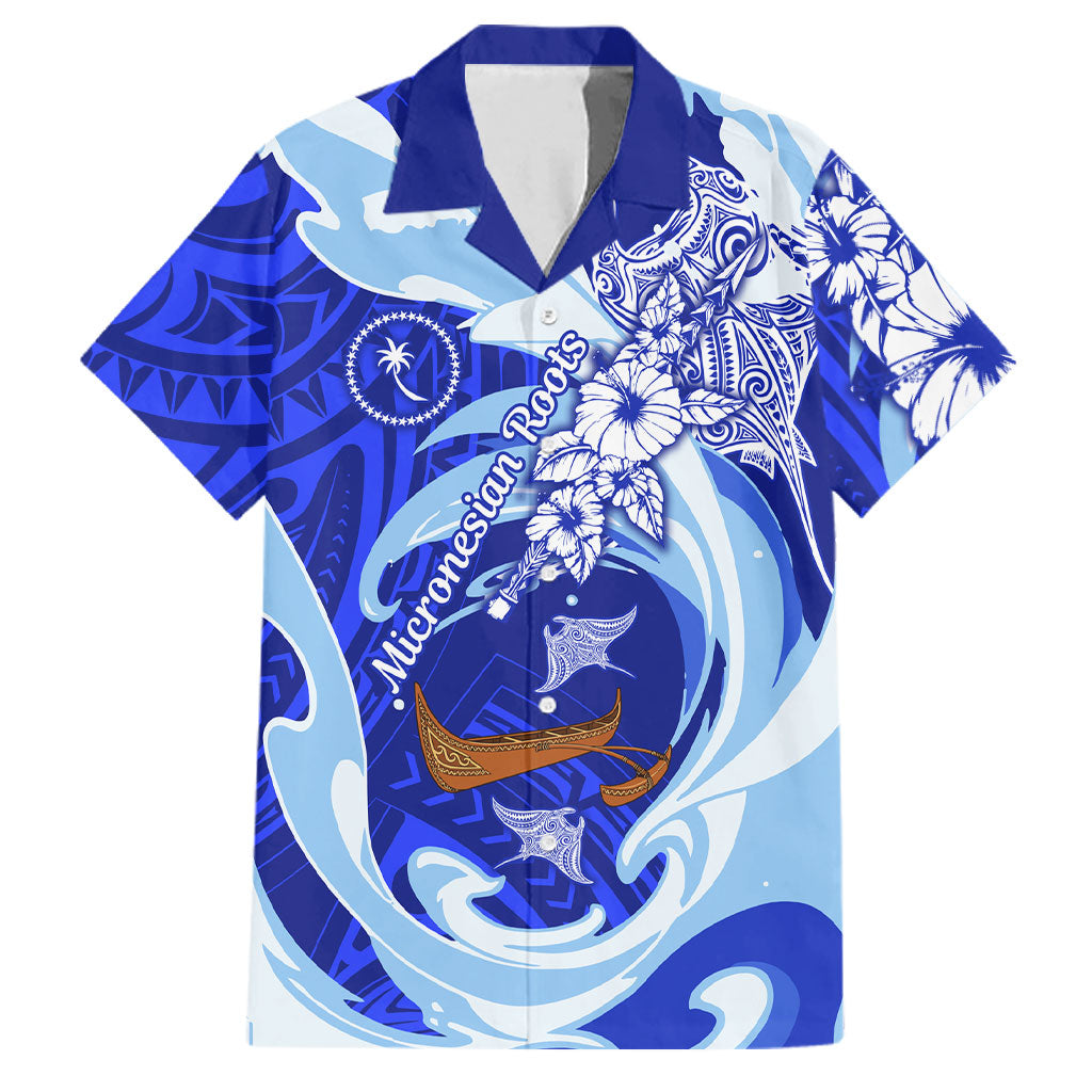 Chuuk Micronesian Roots Family Matching Puletasi and Hawaiian Shirt Polynesian Tribal Pattern Hibiscus Flower And Stingray Art