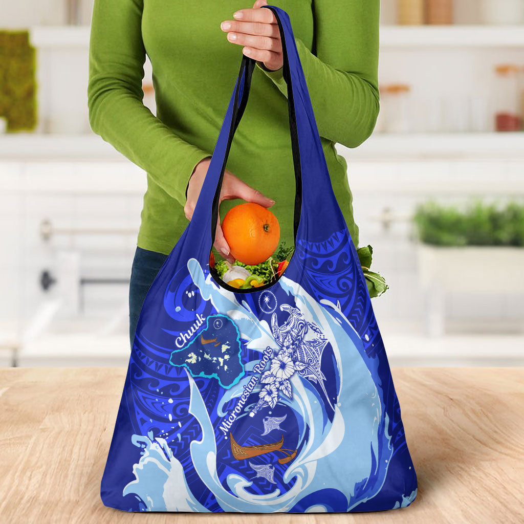 Chuuk Micronesian Roots Grocery Bag Polynesian Tribal Pattern Hibiscus Flower And Stingray Art TS04 - Polynesian Pride