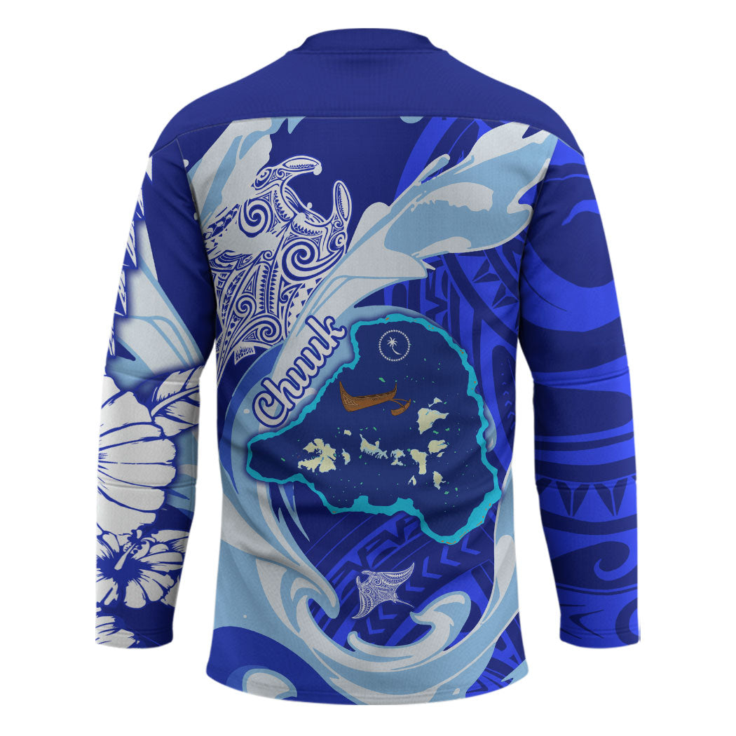 Chuuk Micronesian Roots Hockey Jersey Polynesian Tribal Pattern Hibiscus Flower And Stingray Art TS04 - Polynesian Pride