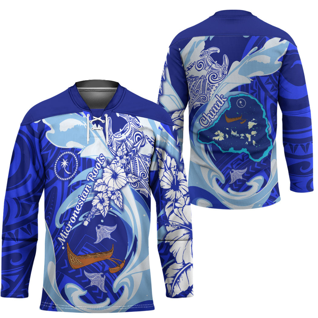 Chuuk Micronesian Roots Hockey Jersey Polynesian Tribal Pattern Hibiscus Flower And Stingray Art TS04 - Polynesian Pride