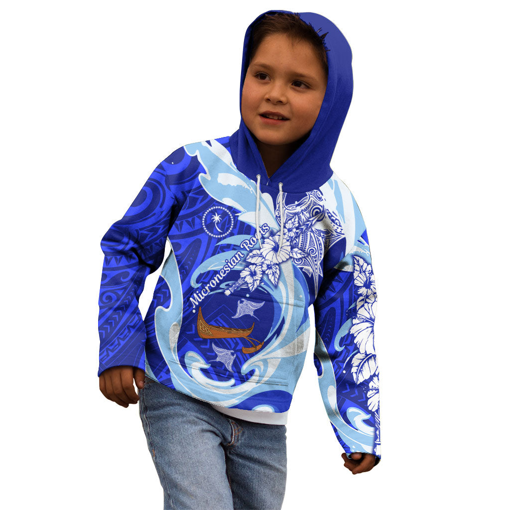 Chuuk Micronesian Roots Kid Hoodie Polynesian Tribal Pattern Hibiscus Flower And Stingray Art TS04 - Polynesian Pride