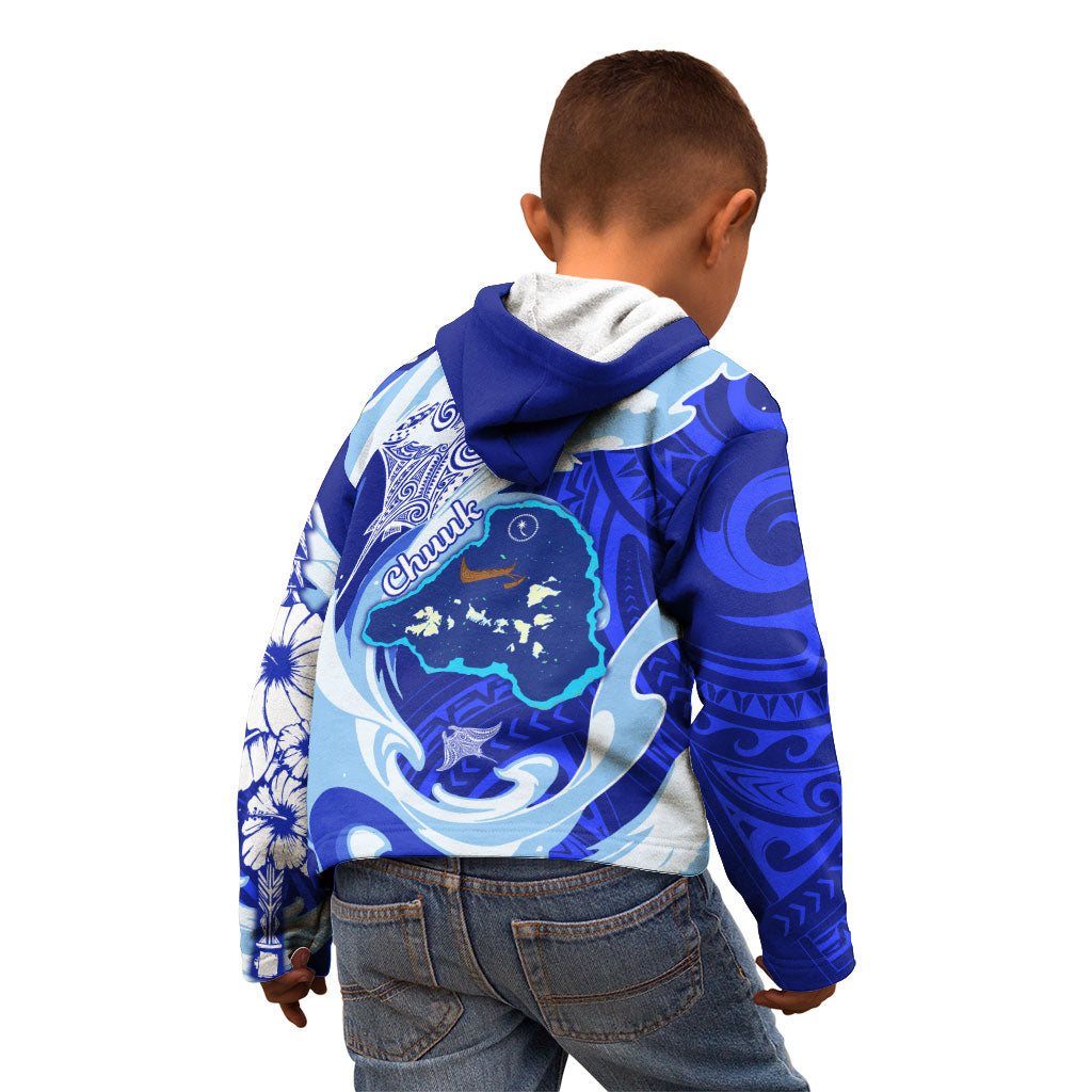Chuuk Micronesian Roots Kid Hoodie Polynesian Tribal Pattern Hibiscus Flower And Stingray Art TS04 - Polynesian Pride