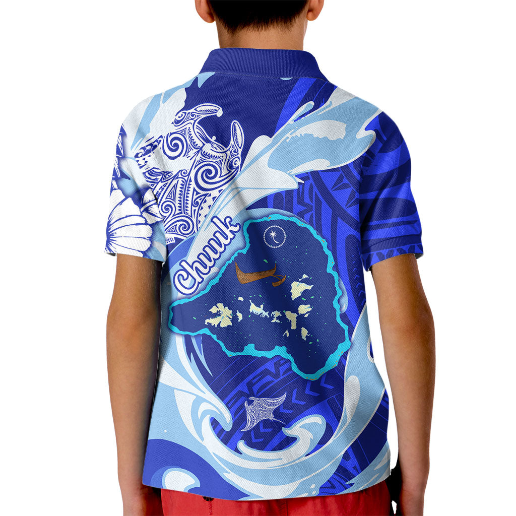 Chuuk Micronesian Roots Kid Polo Shirt Polynesian Tribal Pattern Hibiscus Flower And Stingray Art TS04 - Polynesian Pride
