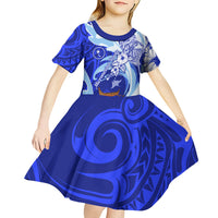 Chuuk Micronesian Roots Kid Short Sleeve Dress Polynesian Tribal Pattern Hibiscus Flower And Stingray Art TS04 - Polynesian Pride