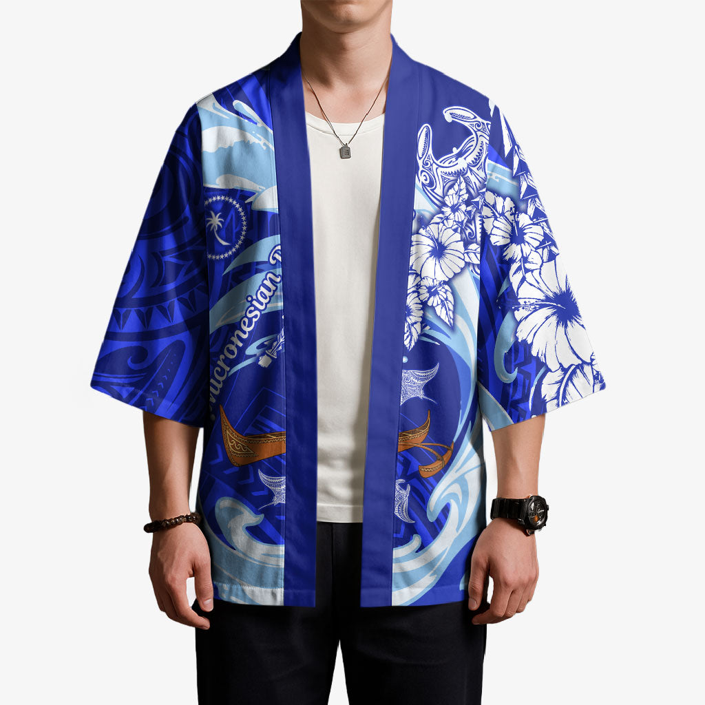 Chuuk Micronesian Roots Kimono Polynesian Tribal Pattern Hibiscus Flower And Stingray Art
