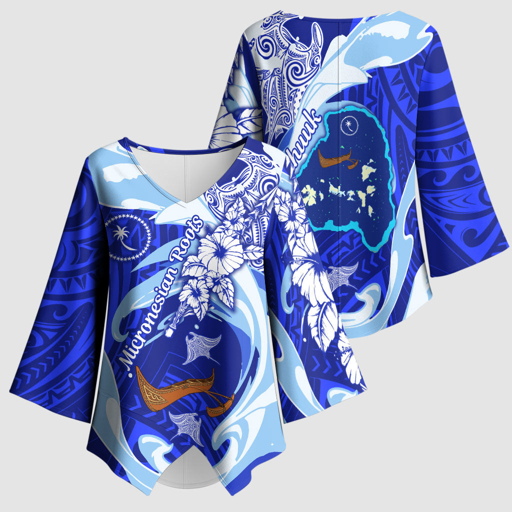 Chuuk Micronesian Roots Kimono Sleeve Blouse Polynesian Tribal Pattern Hibiscus Flower And Stingray Art TS04 - Polynesian Pride