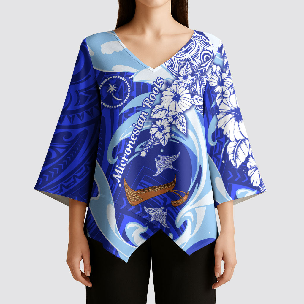 Chuuk Micronesian Roots Kimono Sleeve Blouse Polynesian Tribal Pattern Hibiscus Flower And Stingray Art TS04 - Polynesian Pride