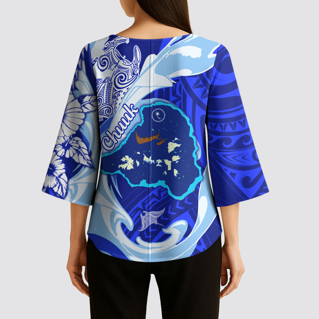 Chuuk Micronesian Roots Kimono Sleeve Blouse Polynesian Tribal Pattern Hibiscus Flower And Stingray Art TS04 - Polynesian Pride
