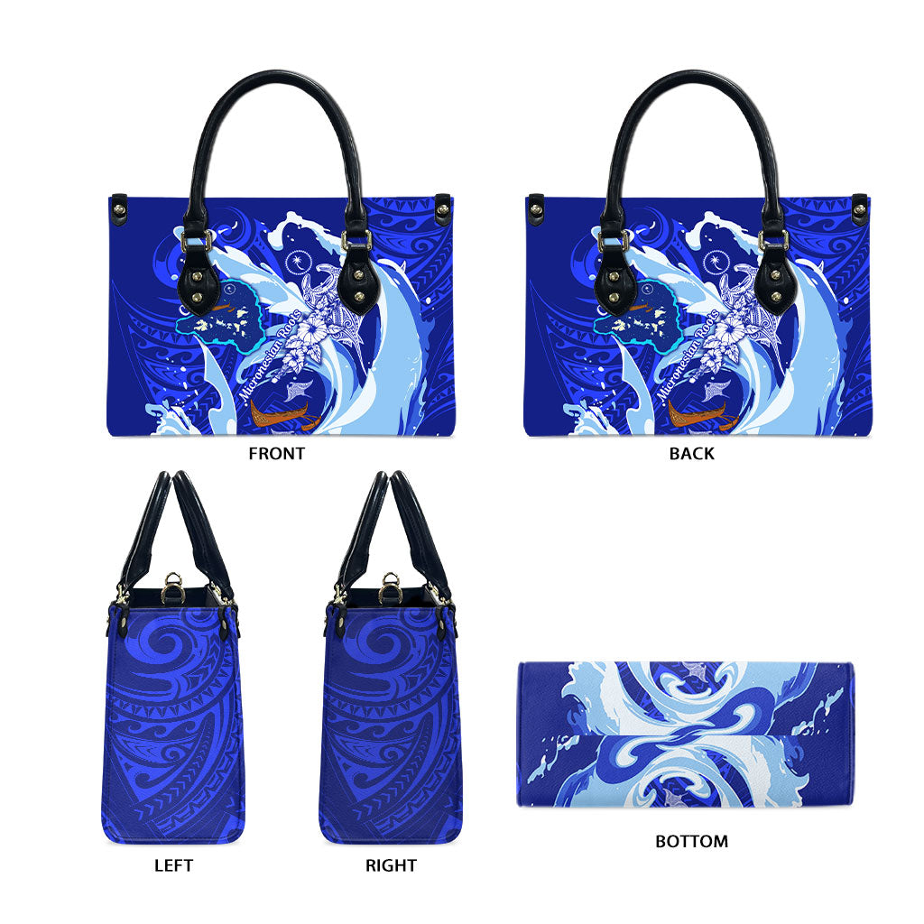 Chuuk Micronesian Roots Leather Bag Polynesian Tribal Pattern Hibiscus Flower And Stingray Art TS04 - Polynesian Pride