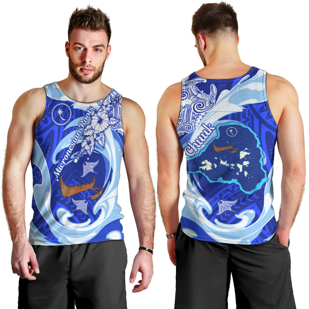 Chuuk Micronesian Roots Men Tank Top Polynesian Tribal Pattern Hibiscus Flower And Stingray Art TS04 - Polynesian Pride