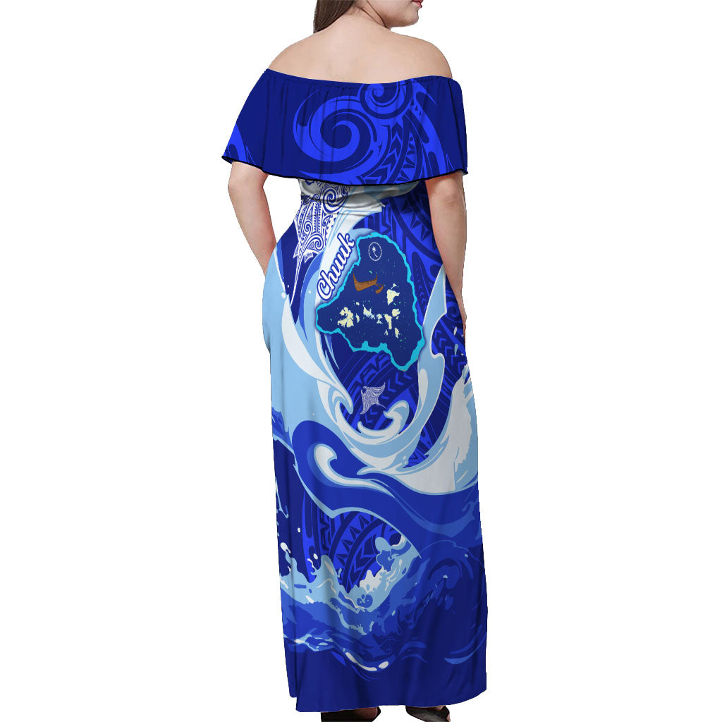 Chuuk Micronesian Roots Off Shoulder Maxi Dress Polynesian Tribal Pattern Hibiscus Flower And Stingray Art TS04 - Polynesian Pride