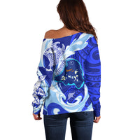 Chuuk Micronesian Roots Off Shoulder Sweater Polynesian Tribal Pattern Hibiscus Flower And Stingray Art TS04 - Polynesian Pride