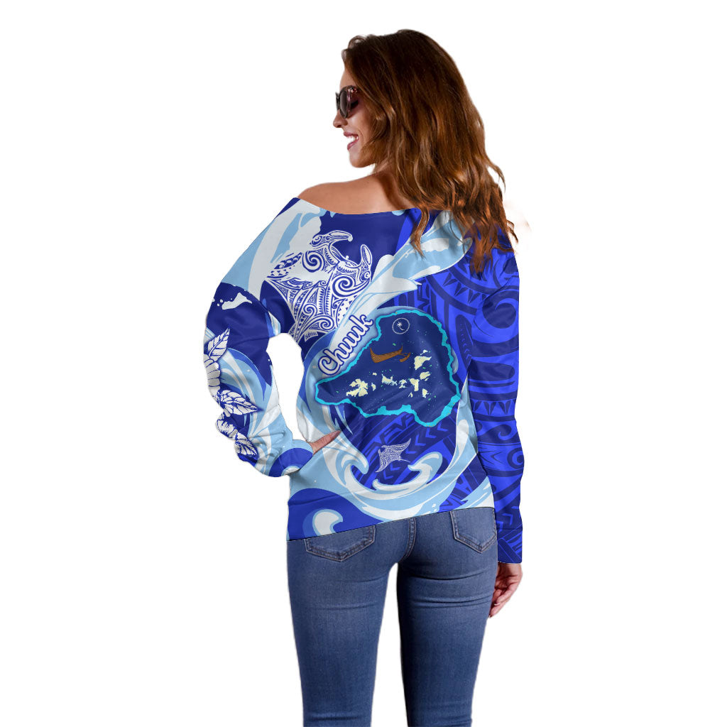 Chuuk Micronesian Roots Off Shoulder Sweater Polynesian Tribal Pattern Hibiscus Flower And Stingray Art TS04 - Polynesian Pride