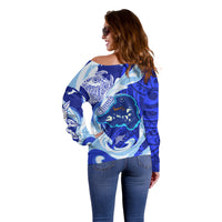 Chuuk Micronesian Roots Off Shoulder Sweater Polynesian Tribal Pattern Hibiscus Flower And Stingray Art TS04 - Polynesian Pride