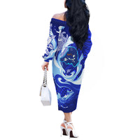Chuuk Micronesian Roots Off The Shoulder Long Sleeve Dress Polynesian Tribal Pattern Hibiscus Flower And Stingray Art TS04 - Polynesian Pride