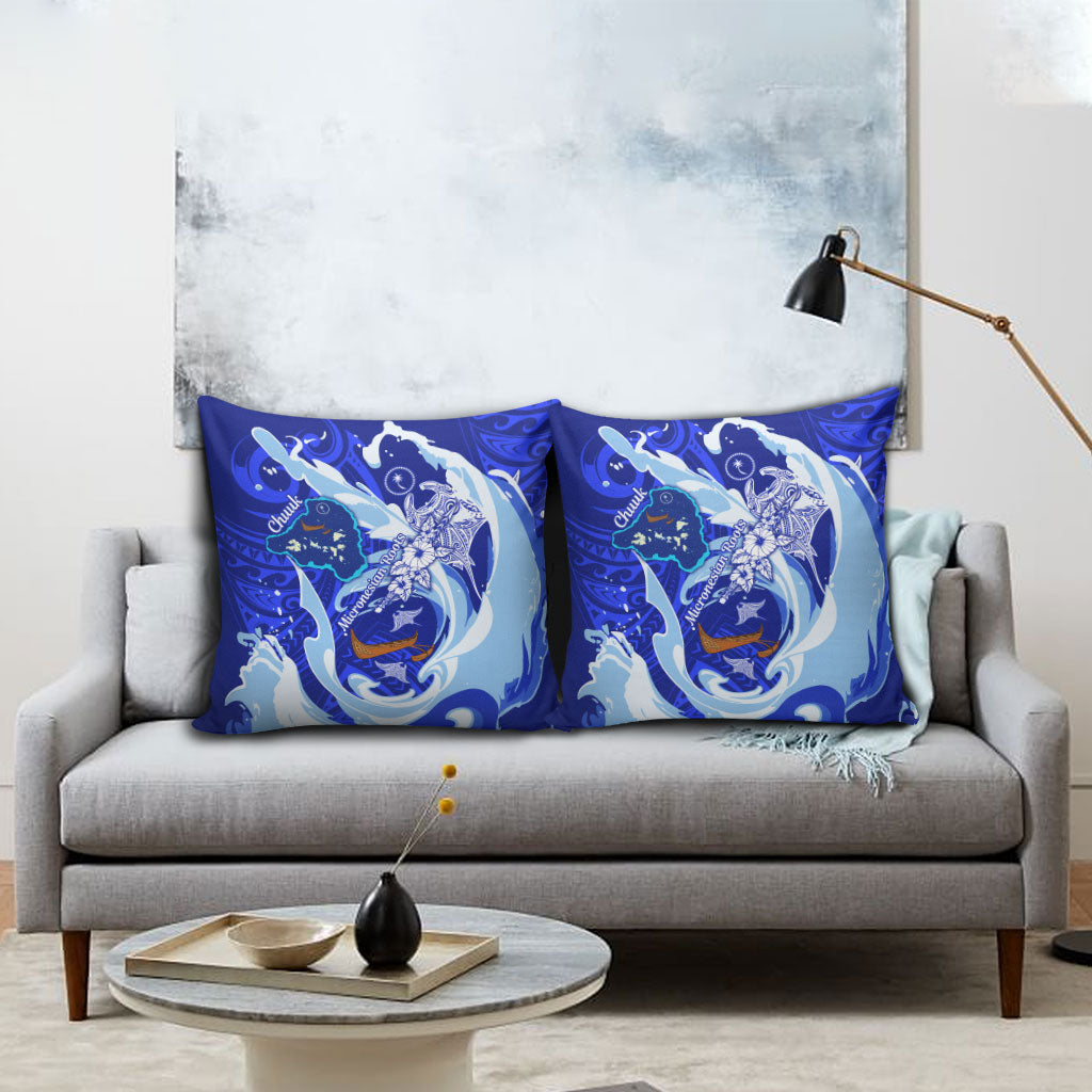 Chuuk Micronesian Roots Pillow Cover Polynesian Tribal Pattern Hibiscus Flower And Stingray Art TS04 - Polynesian Pride