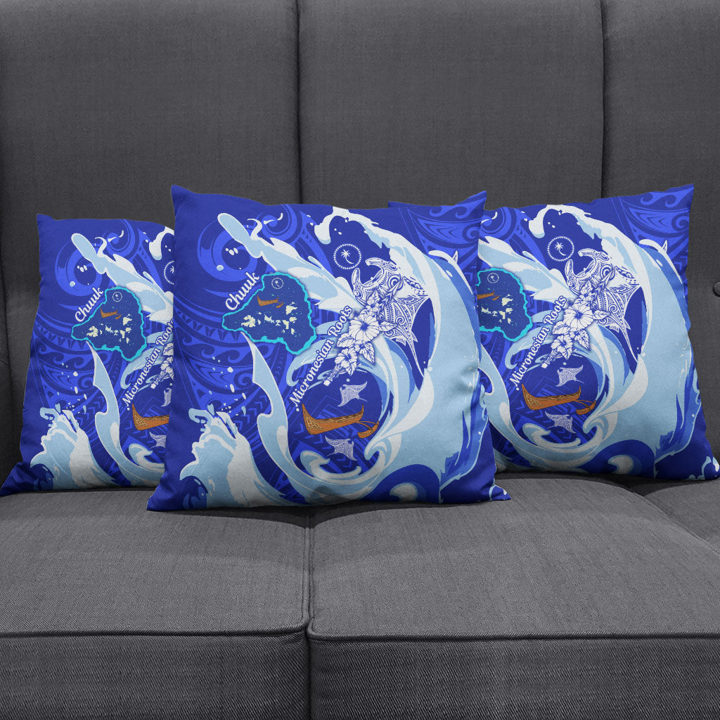 Chuuk Micronesian Roots Pillow Cover Polynesian Tribal Pattern Hibiscus Flower And Stingray Art TS04 - Polynesian Pride