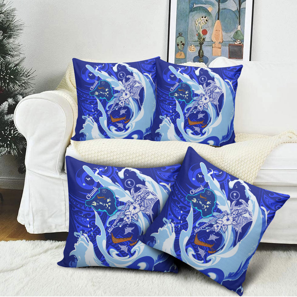 Chuuk Micronesian Roots Pillow Cover Polynesian Tribal Pattern Hibiscus Flower And Stingray Art TS04 - Polynesian Pride