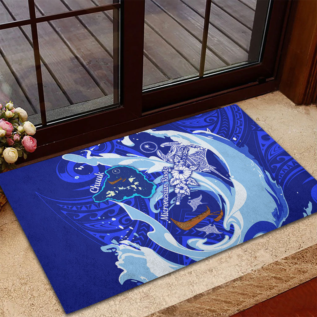 Chuuk Micronesian Roots Rubber Doormat Polynesian Tribal Pattern Hibiscus Flower And Stingray Art TS04 - Polynesian Pride